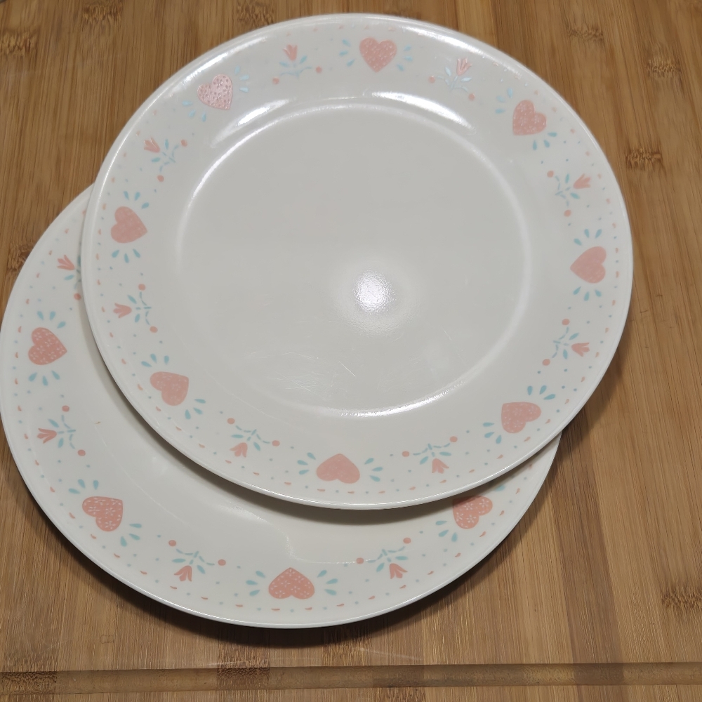 Set of 2 Forever Yours Dinner Plates, country farmhouse hearts 10 1/4"